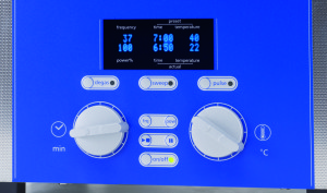 Ultrasonic frequency, time, temperature and power can be selected on the Elmasonic P ultrasonic cleaners