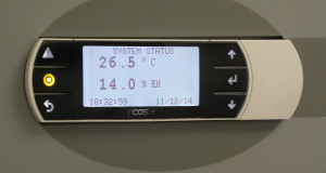 Close-up of the temperature/humidity test chamber controls.